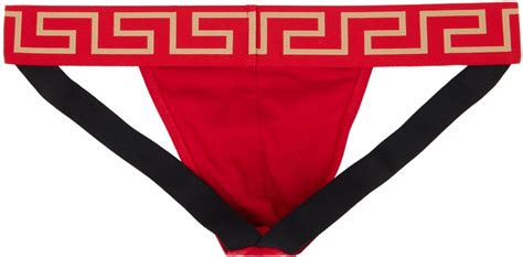 Red Greca Border Jockstrap by Versace Underwear .